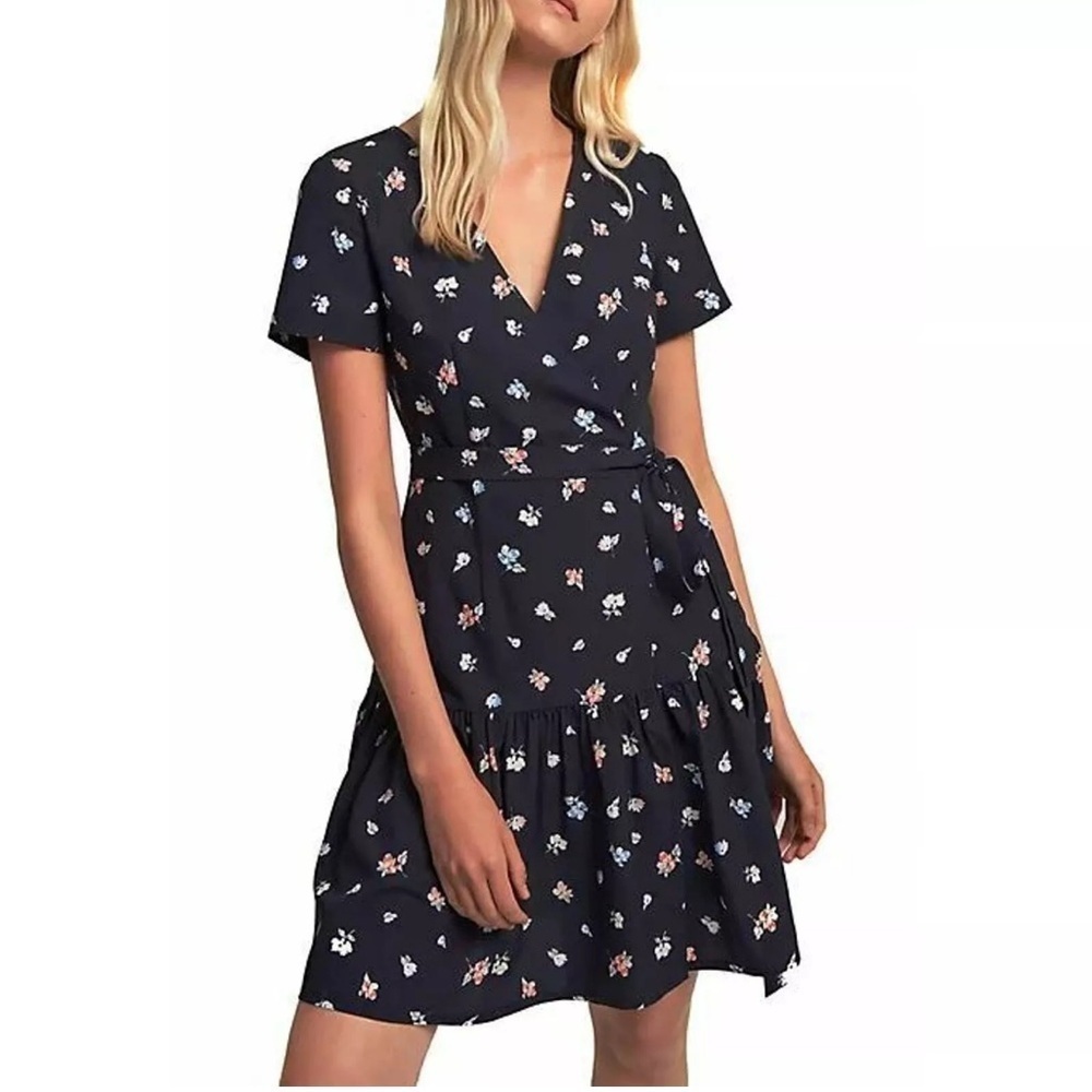 French Connection Womens Frida Arimose Floral Mini Wrap Dress Navy US 4